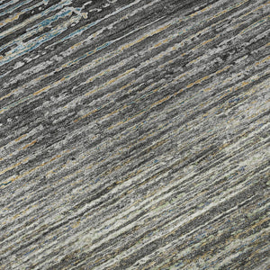 HomeRoots 8' Round Granite Gray and Silver Striped Washable Rug - Durable, Stain-Resistant, UV Protected Design 692628