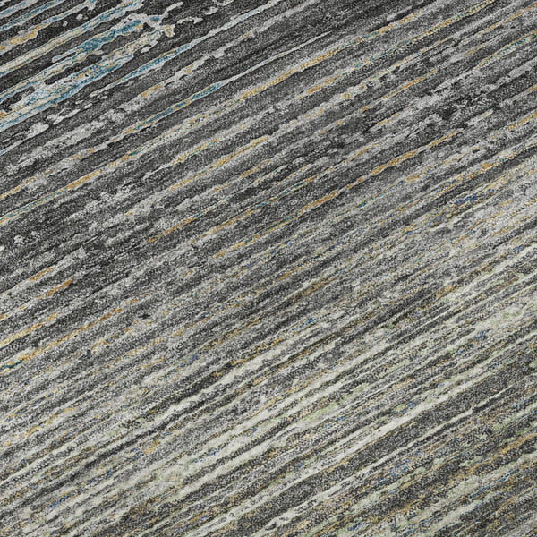 HomeRoots 8' Round Granite Gray and Silver Striped Washable Rug - Durable, Stain-Resistant, UV Protected Design 692628
