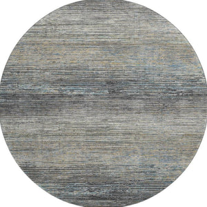 HomeRoots 8' Round Granite Gray and Silver Striped Washable Rug - Durable, Stain-Resistant, UV Protected Design 692628