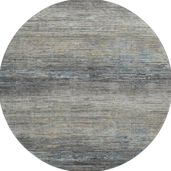 HomeRoots 8' Round Granite Gray and Silver Striped Washable Rug - Durable, Stain-Resistant, UV Protected Design 692628