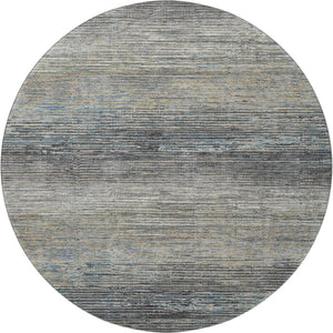 HomeRoots 8' Round Granite Gray and Silver Striped Washable Rug - Durable, Stain-Resistant, UV Protected Design 692628