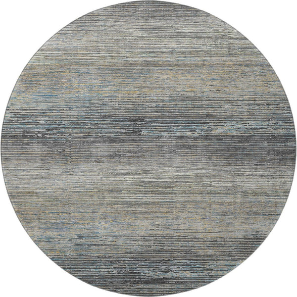 HomeRoots 8' Round Granite Gray and Silver Striped Washable Rug - Durable, Stain-Resistant, UV Protected Design 692628