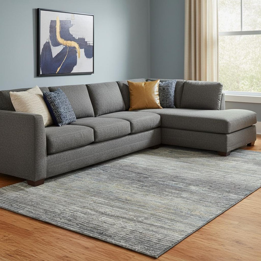 HomeRoots 8' Stylish Granite Gray & Silver Striped Washable Area Rug with UV Protection for Busy Homes 692629