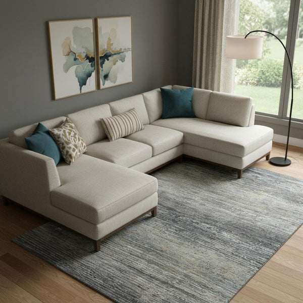 HomeRoots 9' Granite Gray & Silver Striped Washable Area Rug - UV Protected, Stain-Resistant, Non-Slip Design 692630