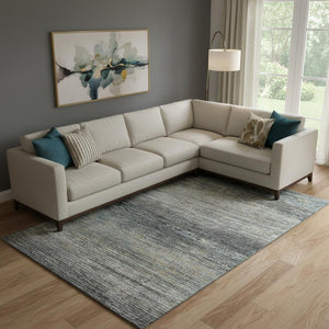 HomeRoots 10' Granite Gray & Silver Striped Washable Area Rug – UV Protected, Stain Resistant for Easy Care! 692631