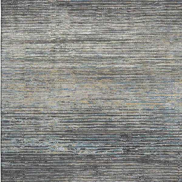 HomeRoots 10' Granite Gray & Silver Striped Washable Area Rug – UV Protected, Stain Resistant for Easy Care! 692631
