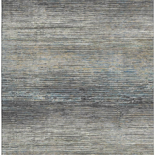 HomeRoots 10' Granite Gray & Silver Striped Washable Area Rug – UV Protected, Stain Resistant for Easy Care! 692631