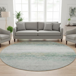 HomeRoots 8' Linen & Ivory Striped Round Rug – Washable, UV-Protected, Durable Design for Busy Homes & High Traffic 692634