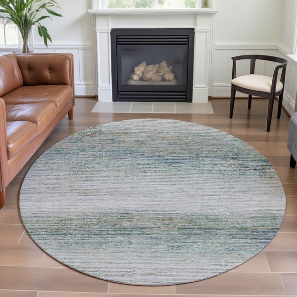HomeRoots 8' Linen & Ivory Striped Round Rug – Washable, UV-Protected, Durable Design for Busy Homes & High Traffic 692634