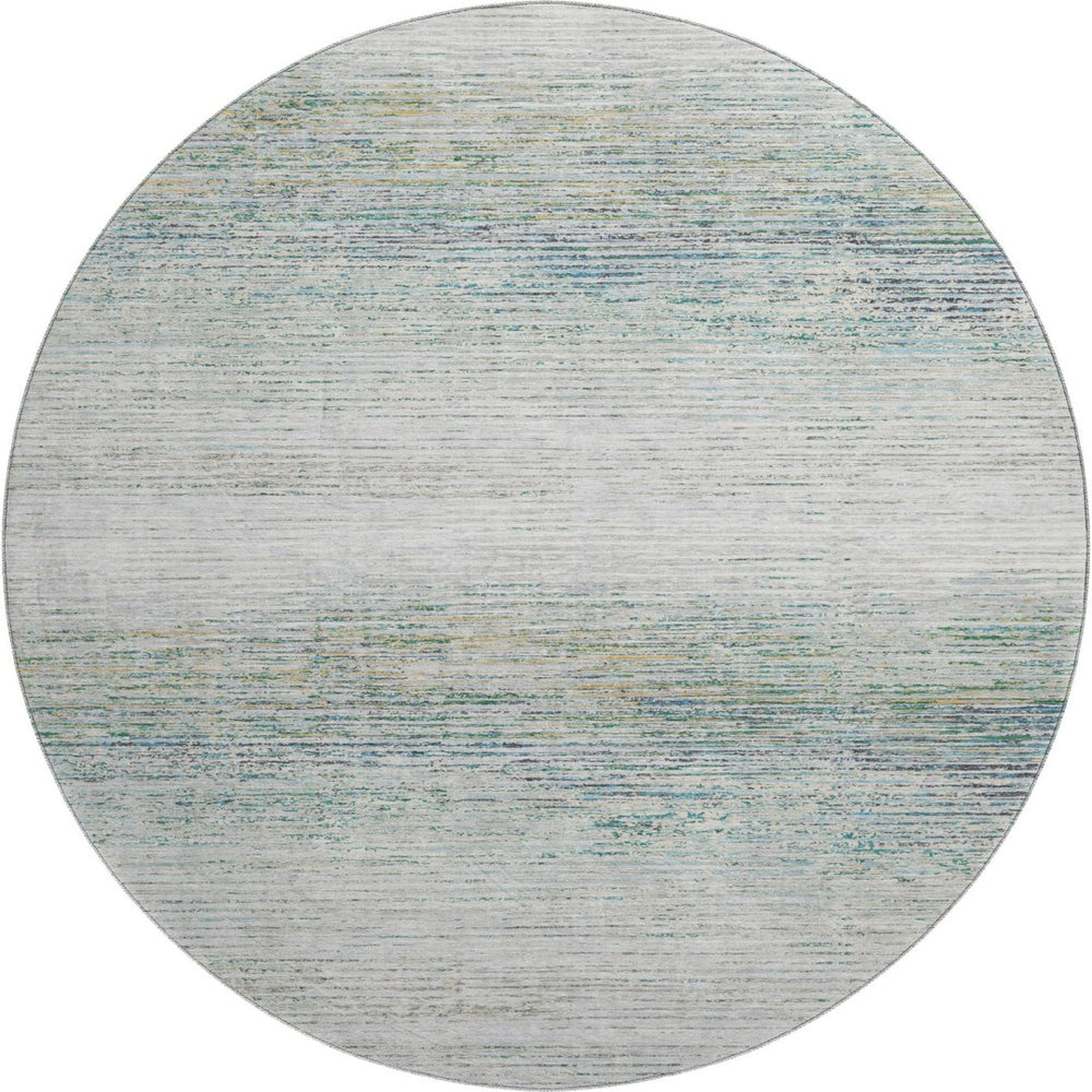 HomeRoots 8' Linen & Ivory Striped Round Rug – Washable, UV-Protected, Durable Design for Busy Homes & High Traffic 692634