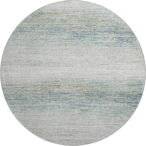 HomeRoots 8' Linen & Ivory Striped Round Rug – Washable, UV-Protected, Durable Design for Busy Homes & High Traffic 692634