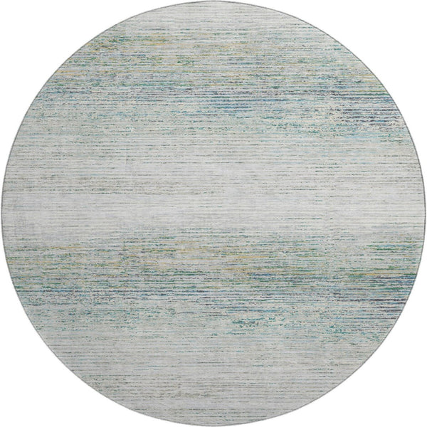 HomeRoots 8' Linen & Ivory Striped Round Rug – Washable, UV-Protected, Durable Design for Busy Homes & High Traffic 692634