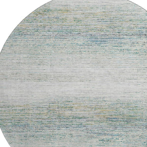 HomeRoots 8' Linen & Ivory Striped Round Rug – Washable, UV-Protected, Durable Design for Busy Homes & High Traffic 692634