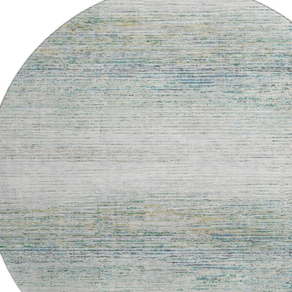 HomeRoots 8' Linen & Ivory Striped Round Rug – Washable, UV-Protected, Durable Design for Busy Homes & High Traffic 692634