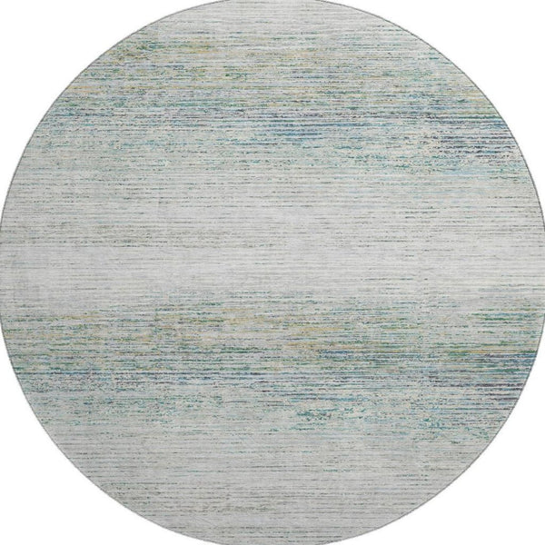 HomeRoots 8' Linen & Ivory Striped Round Rug – Washable, UV-Protected, Durable Design for Busy Homes & High Traffic 692634