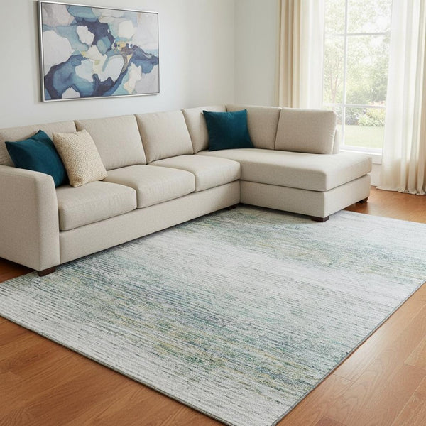 HomeRoots 8' Linen Striped Area Rug - Washable, UV-Protected, Durable Design for Stylish Living Spaces 692635