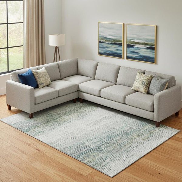 HomeRoots 9' X 12' Stylish Linen & Ivory Striped Area Rug with Washable, UV Protection for Busy Homes 692636
