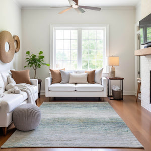 HomeRoots 9' X 12' Stylish Linen & Ivory Striped Area Rug with Washable, UV Protection for Busy Homes 692636