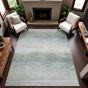 HomeRoots 10' Stylish Linen & Ivory Striped Washable Area Rug with UV Protection for High-Traffic Homes 692637