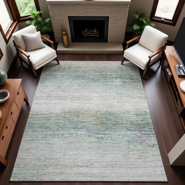 HomeRoots 10' Stylish Linen & Ivory Striped Washable Area Rug with UV Protection for High-Traffic Homes 692637