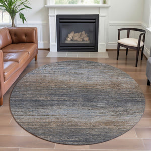 HomeRoots 8' Round Pewter Gray & Beige Striped Washable Rug with UV Protection for Stylish Indoor & Outdoor Use 692640