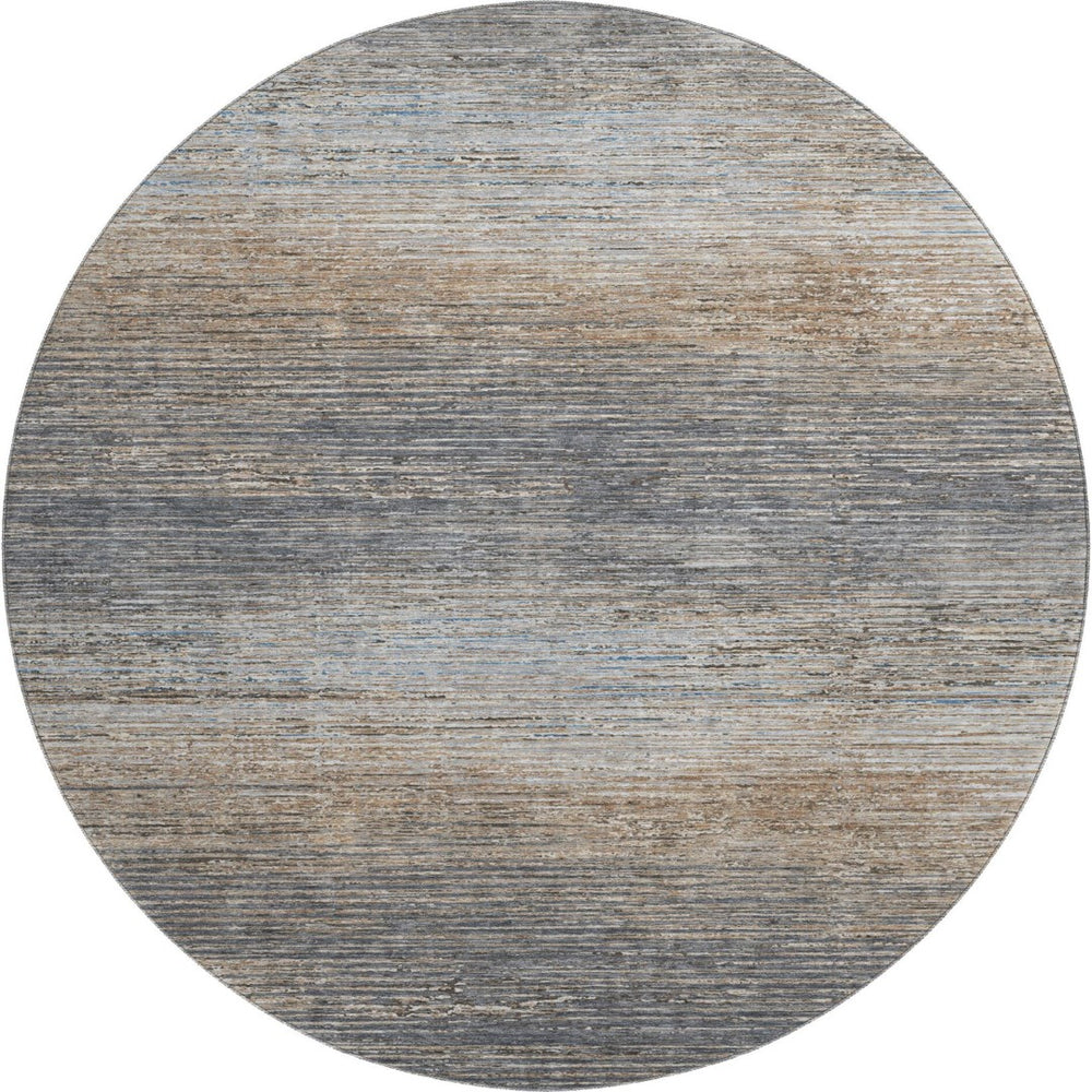 HomeRoots 8' Round Pewter Gray & Beige Striped Washable Rug with UV Protection for Stylish Indoor & Outdoor Use 692640