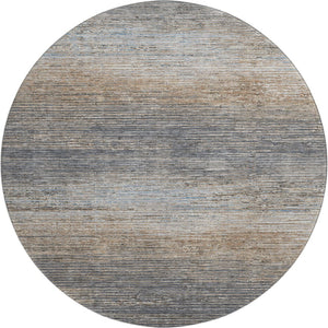 HomeRoots 8' Round Pewter Gray & Beige Striped Washable Rug with UV Protection for Stylish Indoor & Outdoor Use 692640