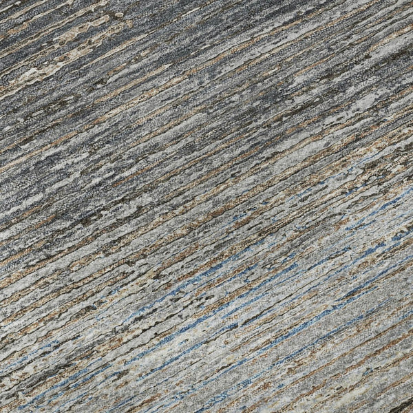 HomeRoots 8' Round Pewter Gray & Beige Striped Washable Rug with UV Protection for Stylish Indoor & Outdoor Use 692640