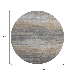 HomeRoots 8' Round Pewter Gray & Beige Striped Washable Rug with UV Protection for Stylish Indoor & Outdoor Use 692640
