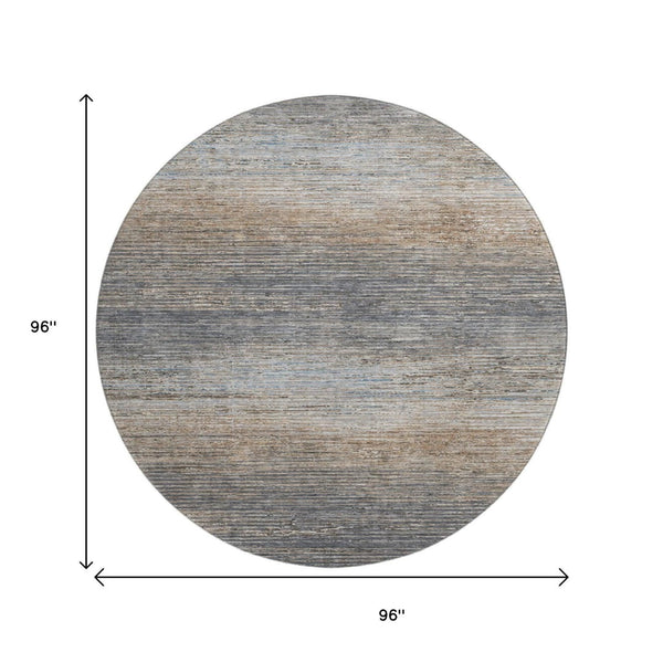 HomeRoots 8' Round Pewter Gray & Beige Striped Washable Rug with UV Protection for Stylish Indoor & Outdoor Use 692640