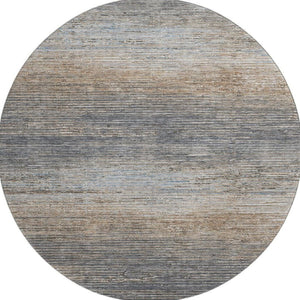 HomeRoots 8' Round Pewter Gray & Beige Striped Washable Rug with UV Protection for Stylish Indoor & Outdoor Use 692640