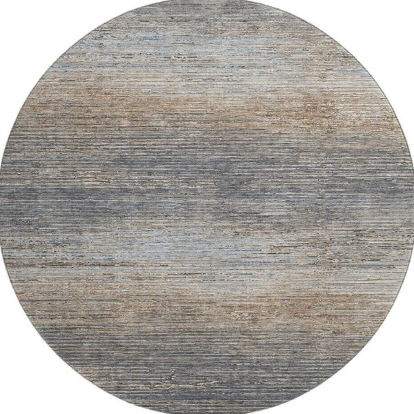 HomeRoots 8' Round Pewter Gray & Beige Striped Washable Rug with UV Protection for Stylish Indoor & Outdoor Use 692640