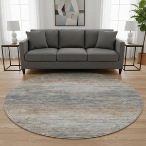 HomeRoots 8' Round Pewter Gray & Beige Striped Washable Rug with UV Protection for Stylish Indoor & Outdoor Use 692640