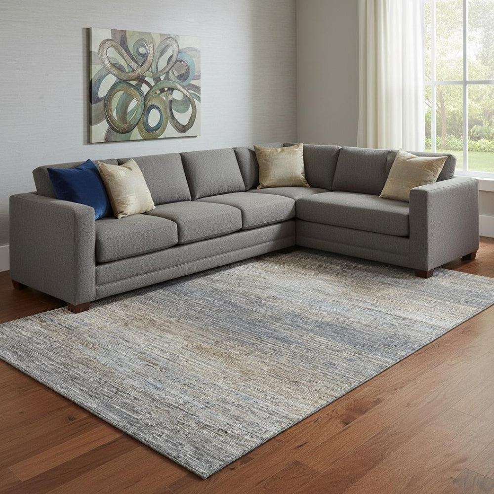 HomeRoots 8' Stylish Pewter Gray & Beige Striped Washable Area Rug with UV Protection for High-Traffic Rooms 692641