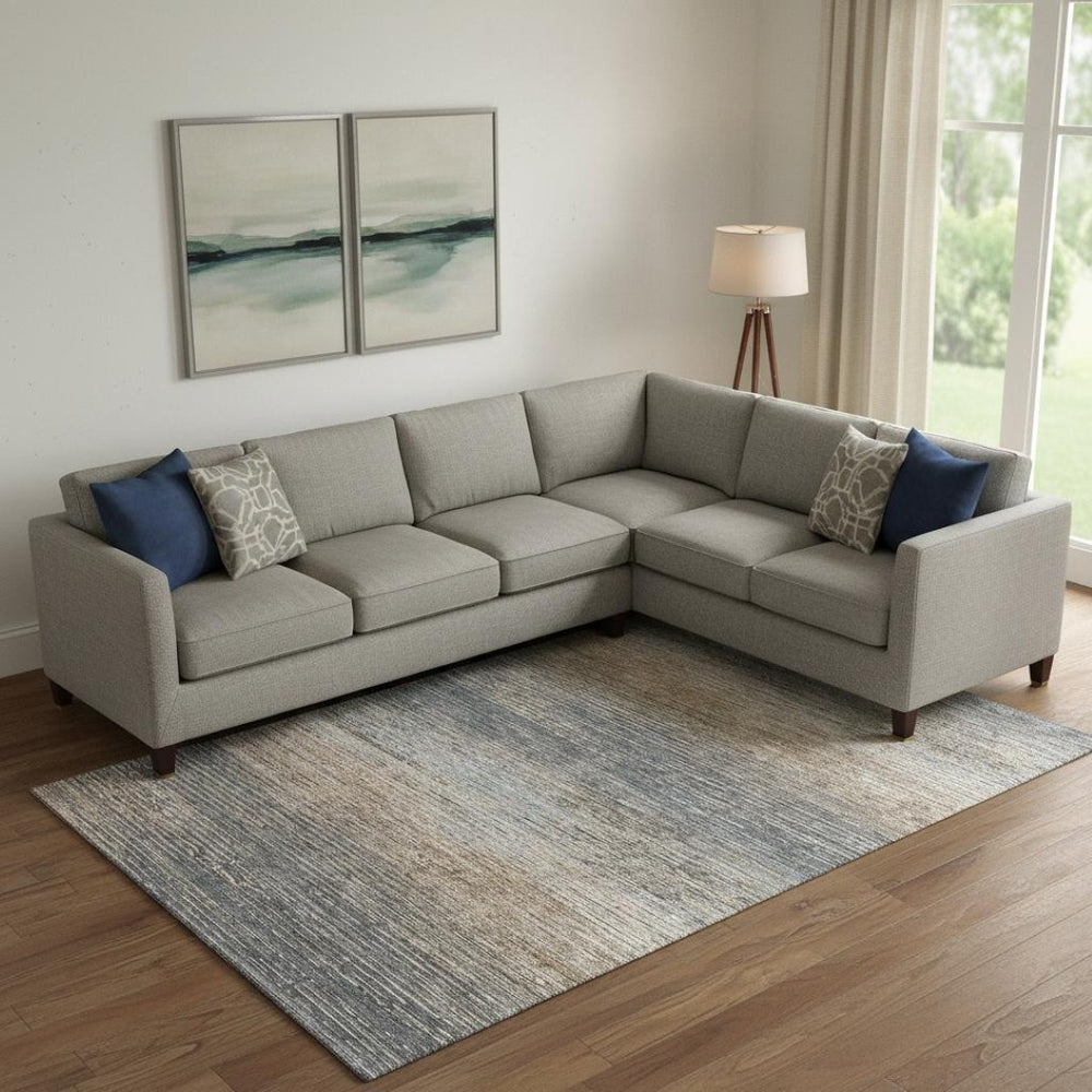 HomeRoots 9' X 12' Stylish Pewter Gray & Beige Striped Washable Area Rug with UV Protection & Non-Slip Backing 692642
