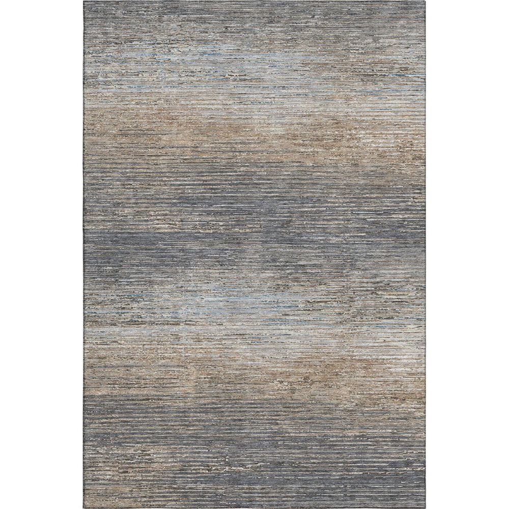 HomeRoots 9' X 12' Stylish Pewter Gray & Beige Striped Washable Area Rug with UV Protection & Non-Slip Backing 692642