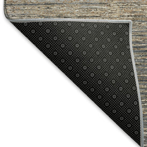 HomeRoots 9' X 12' Stylish Pewter Gray & Beige Striped Washable Area Rug with UV Protection & Non-Slip Backing 692642