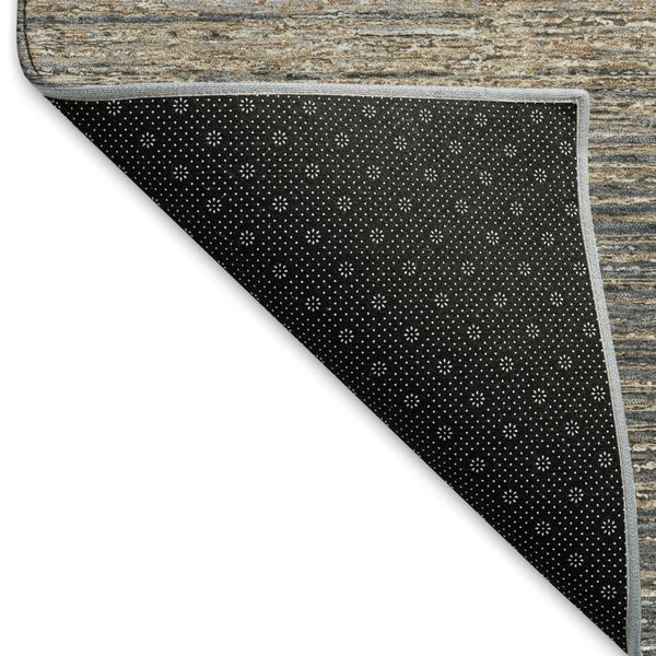 HomeRoots 9' X 12' Stylish Pewter Gray & Beige Striped Washable Area Rug with UV Protection & Non-Slip Backing 692642