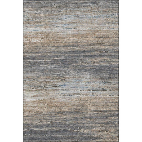 HomeRoots 9' X 12' Stylish Pewter Gray & Beige Striped Washable Area Rug with UV Protection & Non-Slip Backing 692642