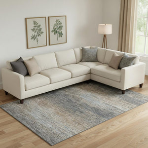 HomeRoots 10' X 14' Durable Pewter Gray & Beige Striped Area Rug with Stain Resistance and UV Protection 692643