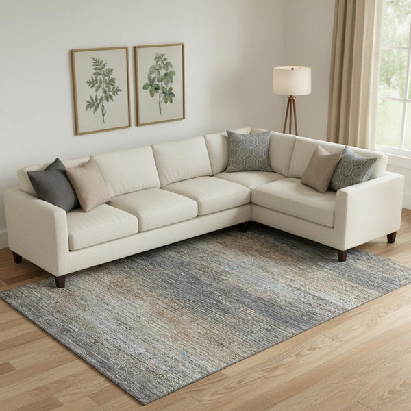 HomeRoots 10' X 14' Durable Pewter Gray & Beige Striped Area Rug with Stain Resistance and UV Protection 692643