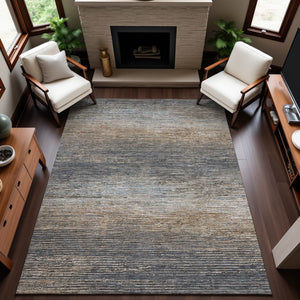 HomeRoots 10' X 14' Durable Pewter Gray & Beige Striped Area Rug with Stain Resistance and UV Protection 692643