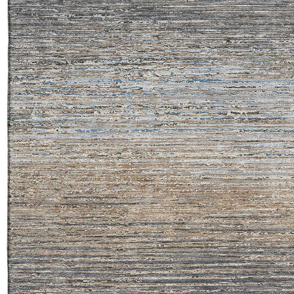 HomeRoots 10' X 14' Durable Pewter Gray & Beige Striped Area Rug with Stain Resistance and UV Protection 692643