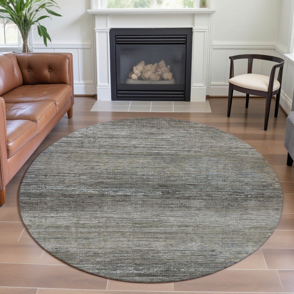 HomeRoots 8' X 8' Striped Taupe Gray & Silver Washable Rug with UV Protection - Stylish & Durable for Any Room 692646