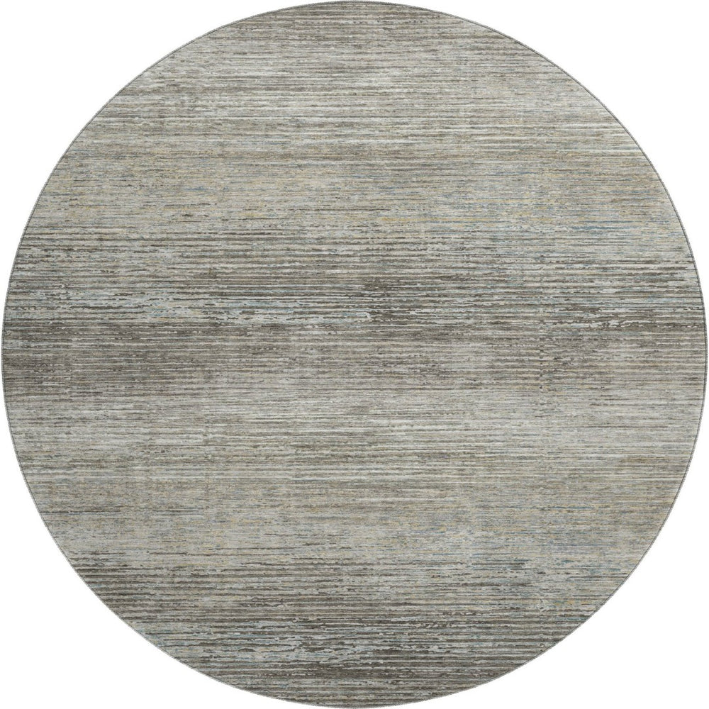 HomeRoots 8' X 8' Striped Taupe Gray & Silver Washable Rug with UV Protection - Stylish & Durable for Any Room 692646