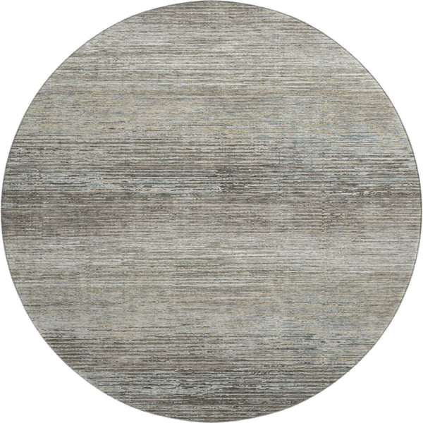 HomeRoots 8' X 8' Striped Taupe Gray & Silver Washable Rug with UV Protection - Stylish & Durable for Any Room 692646