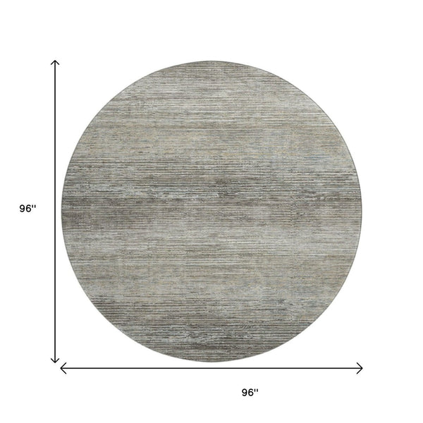 HomeRoots 8' X 8' Striped Taupe Gray & Silver Washable Rug with UV Protection - Stylish & Durable for Any Room 692646