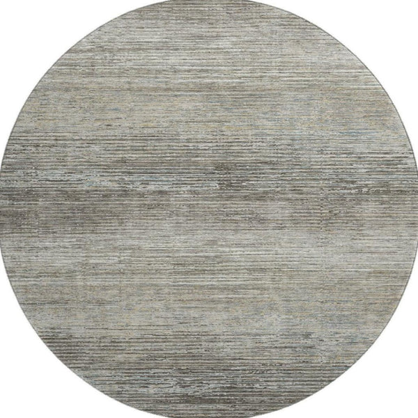 HomeRoots 8' X 8' Striped Taupe Gray & Silver Washable Rug with UV Protection - Stylish & Durable for Any Room 692646