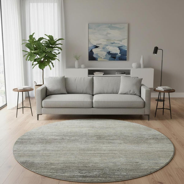 HomeRoots 8' X 8' Striped Taupe Gray & Silver Washable Rug with UV Protection - Stylish & Durable for Any Room 692646