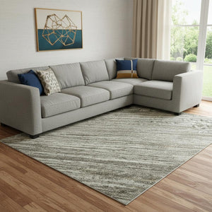 HomeRoots 8' Taupe Gray and Silver Striped Area Rug - Washable, UV Protected, Perfect for High-Traffic Spaces 692647